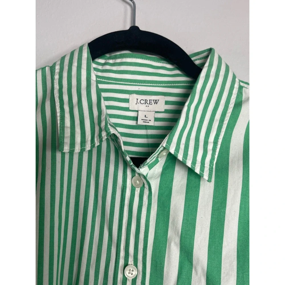 J. Crew Factory Green and White Striped Button-Down Shirt